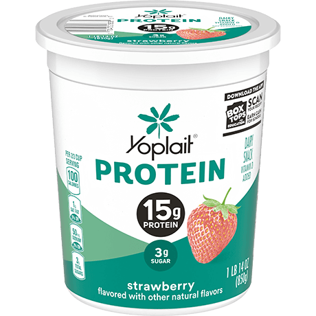 Yoplait protein strawberry yogurt tub, front of package