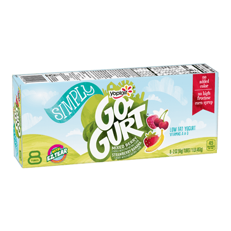 Yoplait Go-GURT 8 Count Simply Mixed Berry & Strawberry Banana Yogurt, front of product.