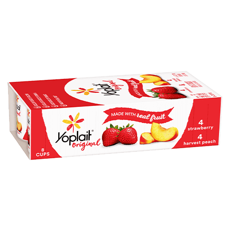Yoplait Original 8 Count Strawberry & Harvest Peach, front of product.