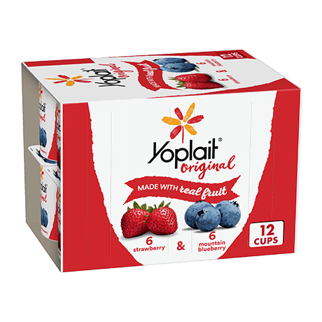 Yoplait Original 12 Count Strawberry & Mountain Blueberry, front of product.
