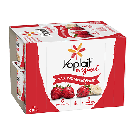 Yoplait Original 12 Count Strawberry & Strawberry Banana, front of product.