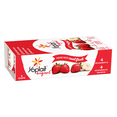 Yoplait Original 8 Count Strawberry & Strawberry Banana, front of product.