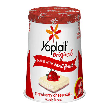 Yoplait Original Single Serve Strawberry Cheesecake Yogurt, front of product.