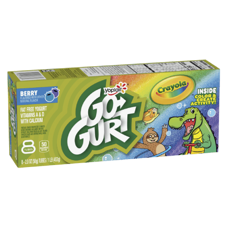 Yoplait Go-GURT 8 count Berry yogurt Tubes, front of product.