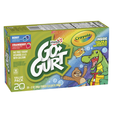 Yoplait Go-GURT 20 Count Strawberry & Berry Kids Yogurt Tubes, front of product.
