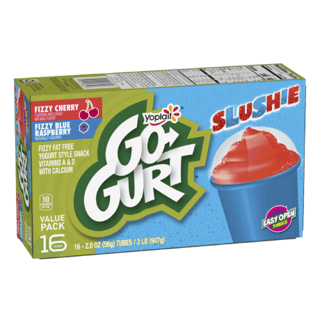 Yoplait Go-GURT 16 Count Slushie Blue Raspberry & Cherry Yogurt, front of product.