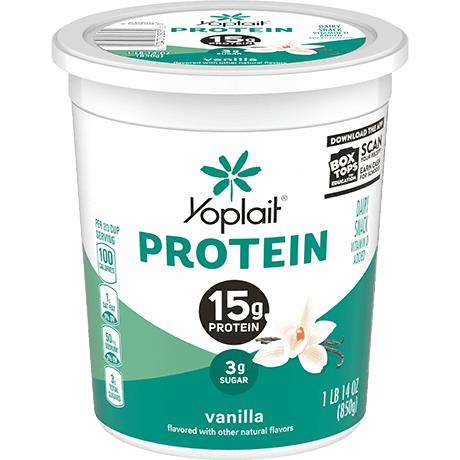 Yoplait protein vanilla yogurt tub, front of package