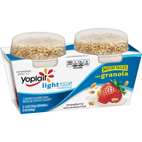 Yoplait Light Granola Packs Strawberry with Granola, front of product.