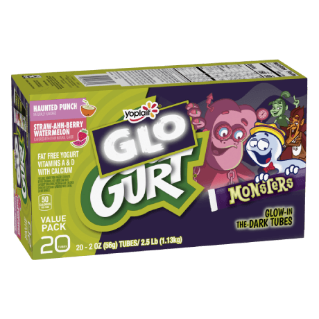 Yoplait Go-GURT 20 count haunted Punch & Strawberry watermelon Yogurt Tubes, front of package