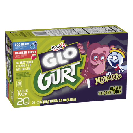 Yoplait Go-GURT 20 Count Franken Berry & Boo Berry Kids Yogurt Tubes, front of product.