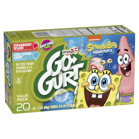 Yoplait Go-GURT 20 count Strawberry and Cool Count Cotton Candy Yogurt Tubes, front of product.
