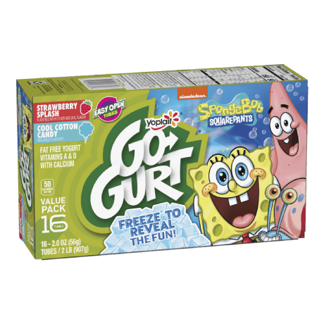 Yoplait Go-GURT 16 Count Strawberry & Cool Cotton Candy Yogurt Tubes, front of product.
