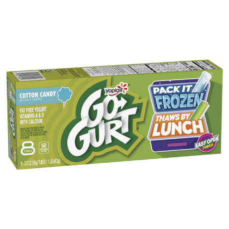 Yoplait Go-GURT 8 Count Cotton Candy Tubes, front of product.