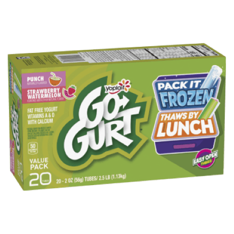 Yoplait Go-GURT 20 count Punch & Strawberry watermelon Yogurt Tubes, front of package