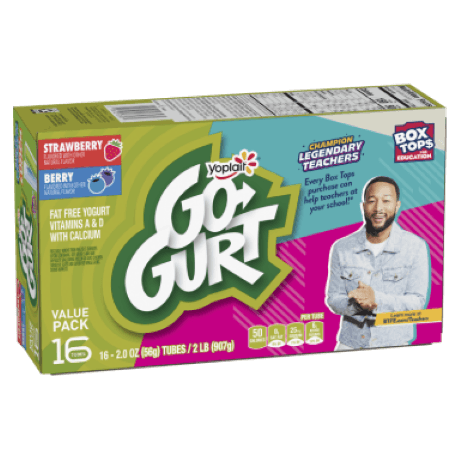 Yoplait Go-GURT 16 count Berry & Strawberry yogurt Tubes, front of product.