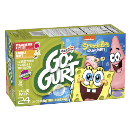 Yoplait Go-Gurt 24 count Strawberry and Vanilla yogurt tubes, front of package