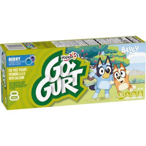 An 8 tube pack of Yoplait Go-GURT Berry flavor in Bluey design.