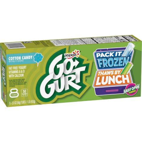 An 8 tube pack of Yoplait Go-GURT Cotton Candy flavor.
